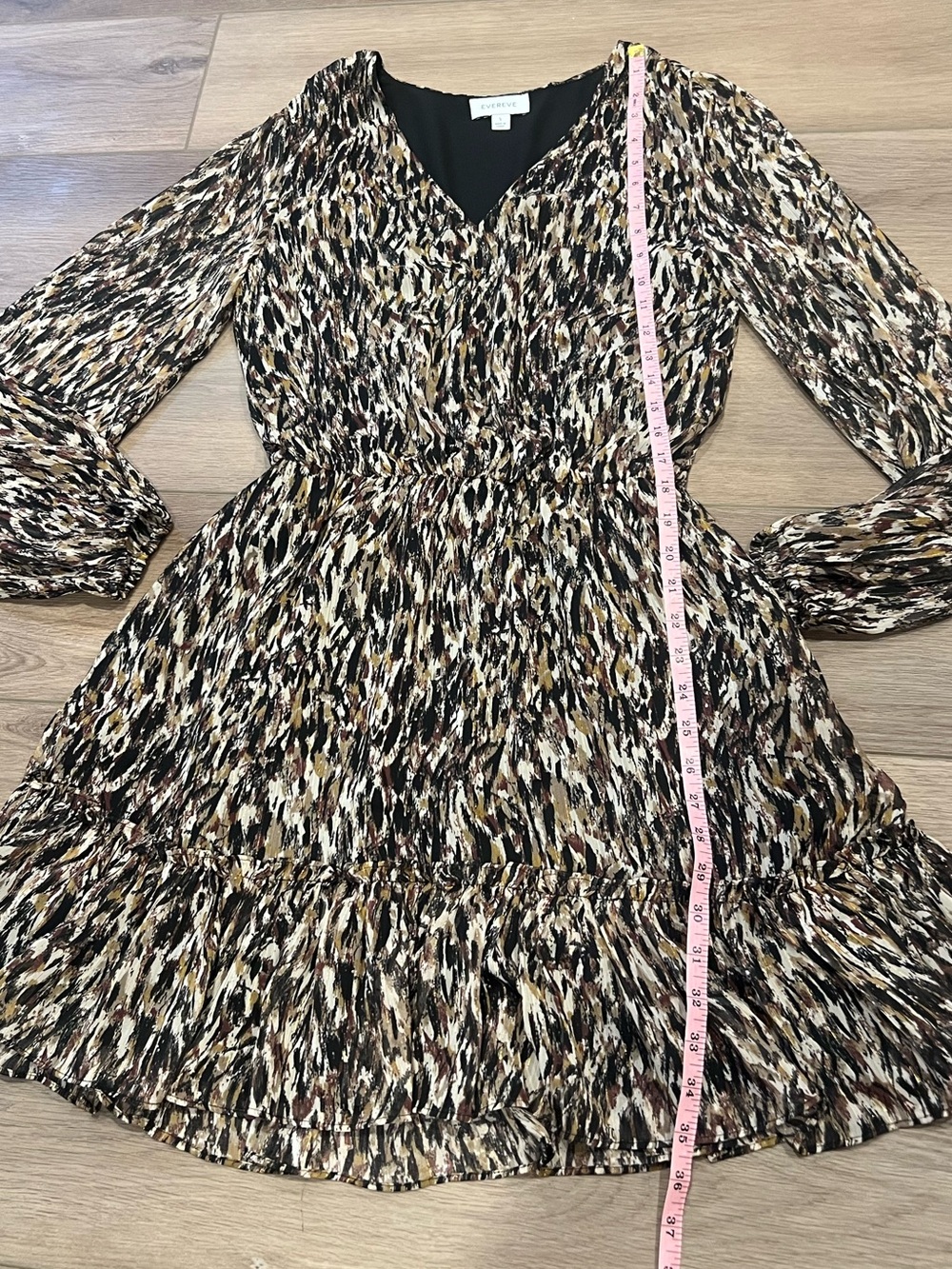 Evereve Long Sleeve Mini Dress Abstract Brushstroke Metallic Tiered Size Small - Picture 5 of 13